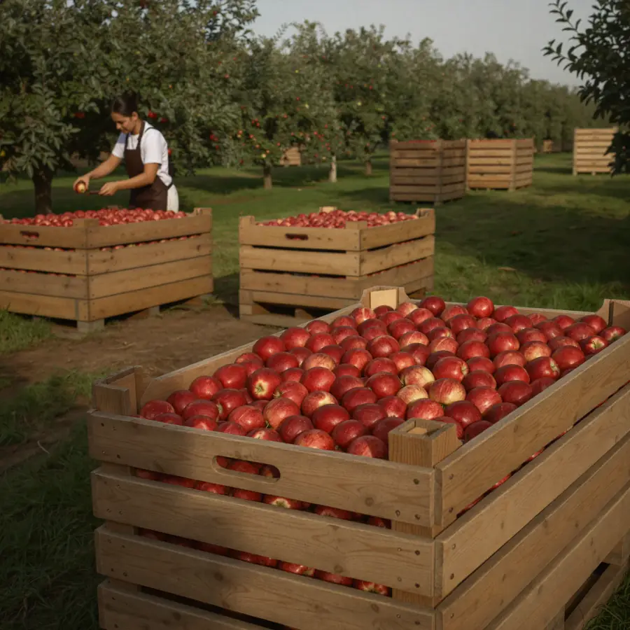Hand picking apples in orchard